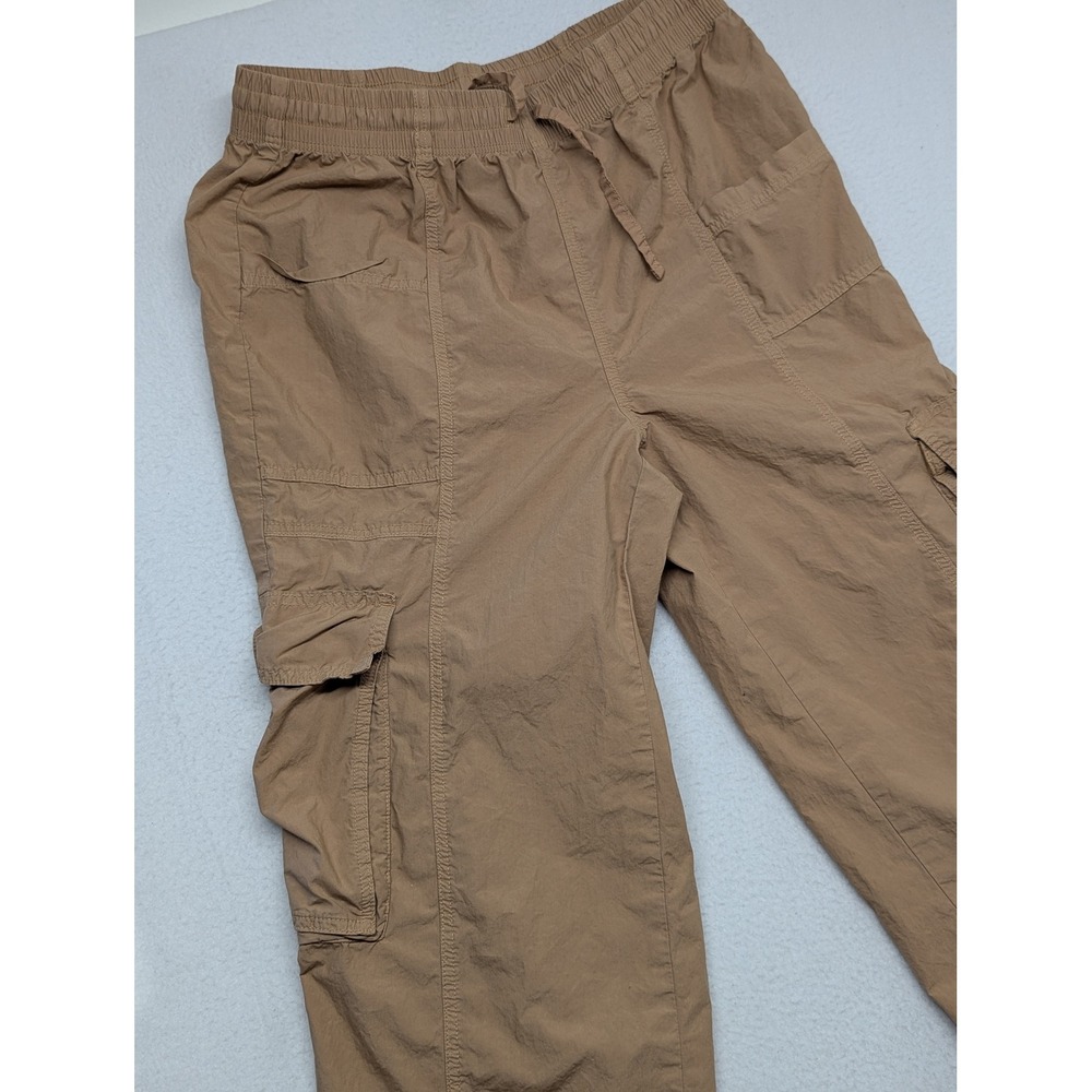 Aerie Womens Tan Brown Nylon Cargo Pants Baggy Wide Leg Drawstring Hem Size M